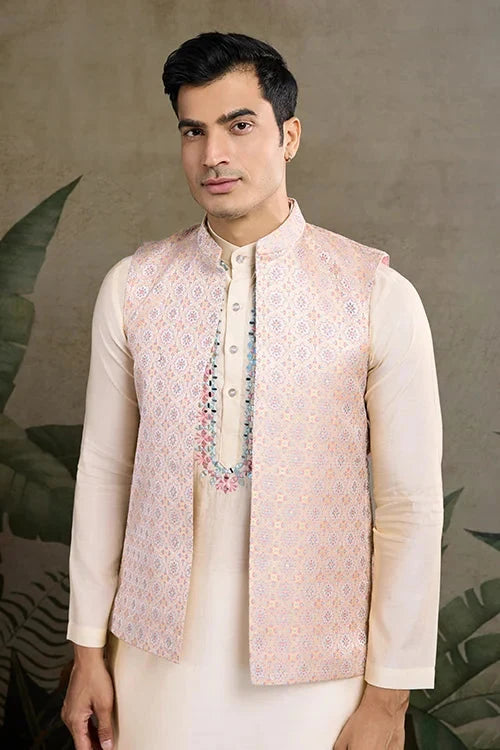 Traditional Beige Kurta Set with Koti Jacket