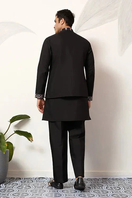Premium Wedding Black Koti Kurta Pajama for Mens Wear