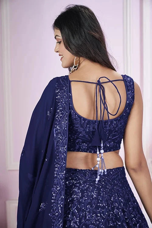 Stylish Blue Lehenga Choli with Georgette Blouse & Dupatta