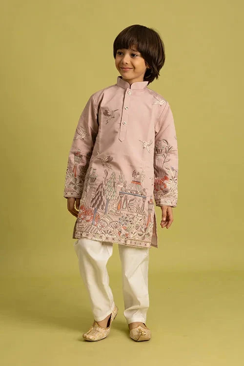 Premium Peach Color Vantara Style Boys Kurta with Pajama