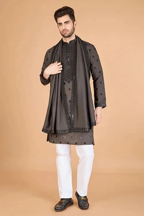 Elegant Brown Viscose Silk Kurta with Sequins