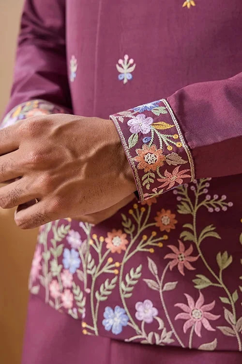 Dusty Color Embroidered Koti Kurta with Pant for Mens