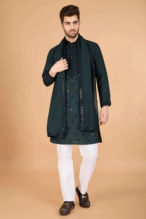 Designer Green Viscose Silk Kurta for Men