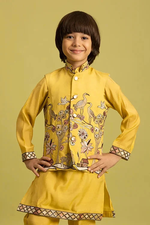 Haldi Yellow Koti Kurta Set for Kids Festival Wear
