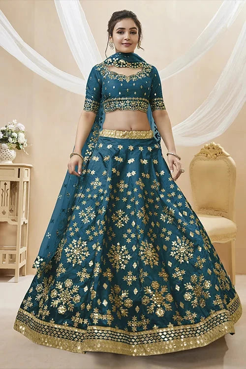 Blue Embroidered Ethnic Lehenga Choli with Dupatta