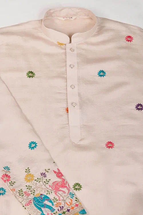 Ivory Viscose Silk Men's Kurta with Thread Work