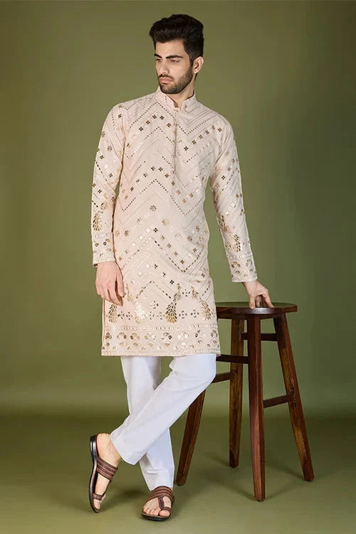 Designer Ivory Viscose Rayon Kurta for Men