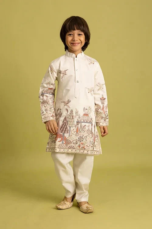 Vantara Designer Kids White Embroidered Kurta