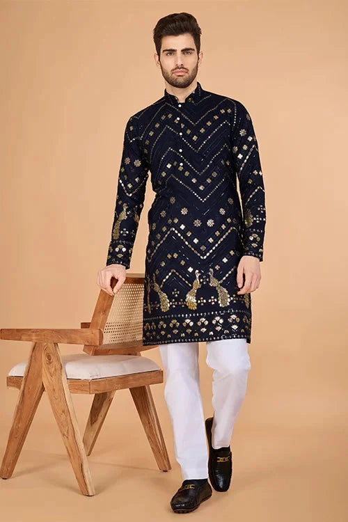 Navy Designer Rayon Kurta for Men  Stylish & Elegant