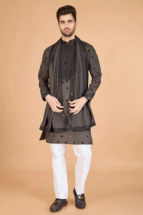Elegant Brown Viscose Silk Kurta with Sequins