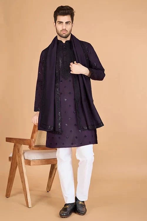 Purple Viscose Silk Kurta Set – Elegant & Stylish