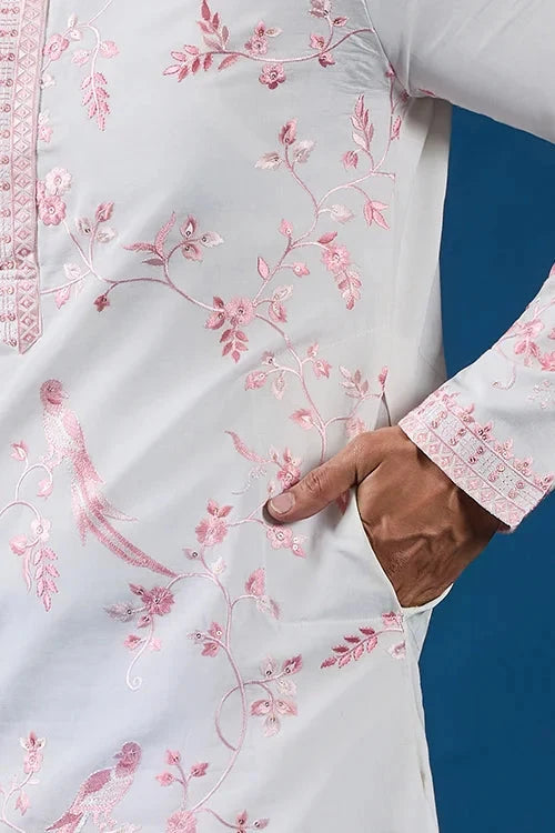 Classic White Viscose Silk Festive Kurta for Mens