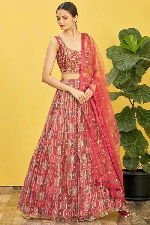 Designer Brown Thread With Sequins Embroidered Lehenga Choli