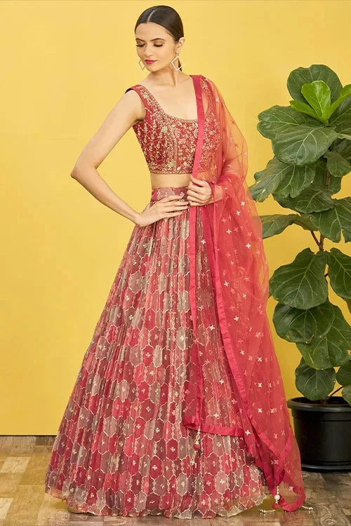 Designer Brown Thread With Sequins Embroidered Lehenga Choli