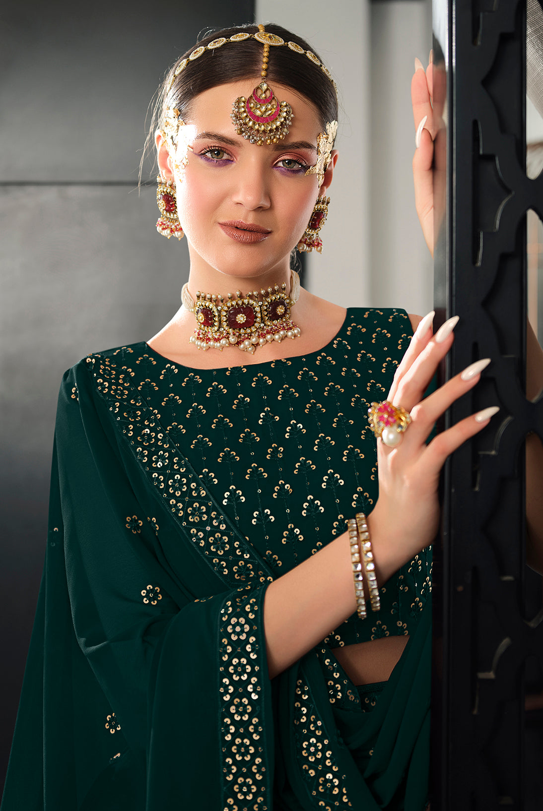 Designer Green Color Sequence Thread Work Lehenga Choli With Belt