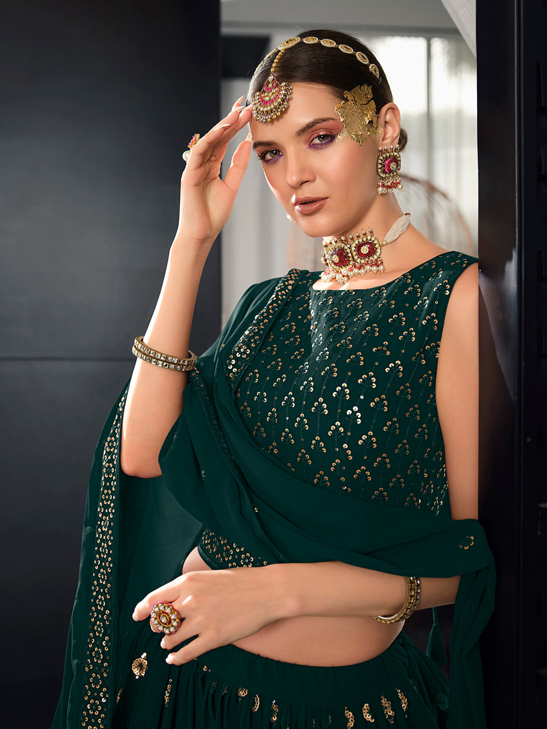Designer Green Color Sequence Thread Work Lehenga Choli With Belt