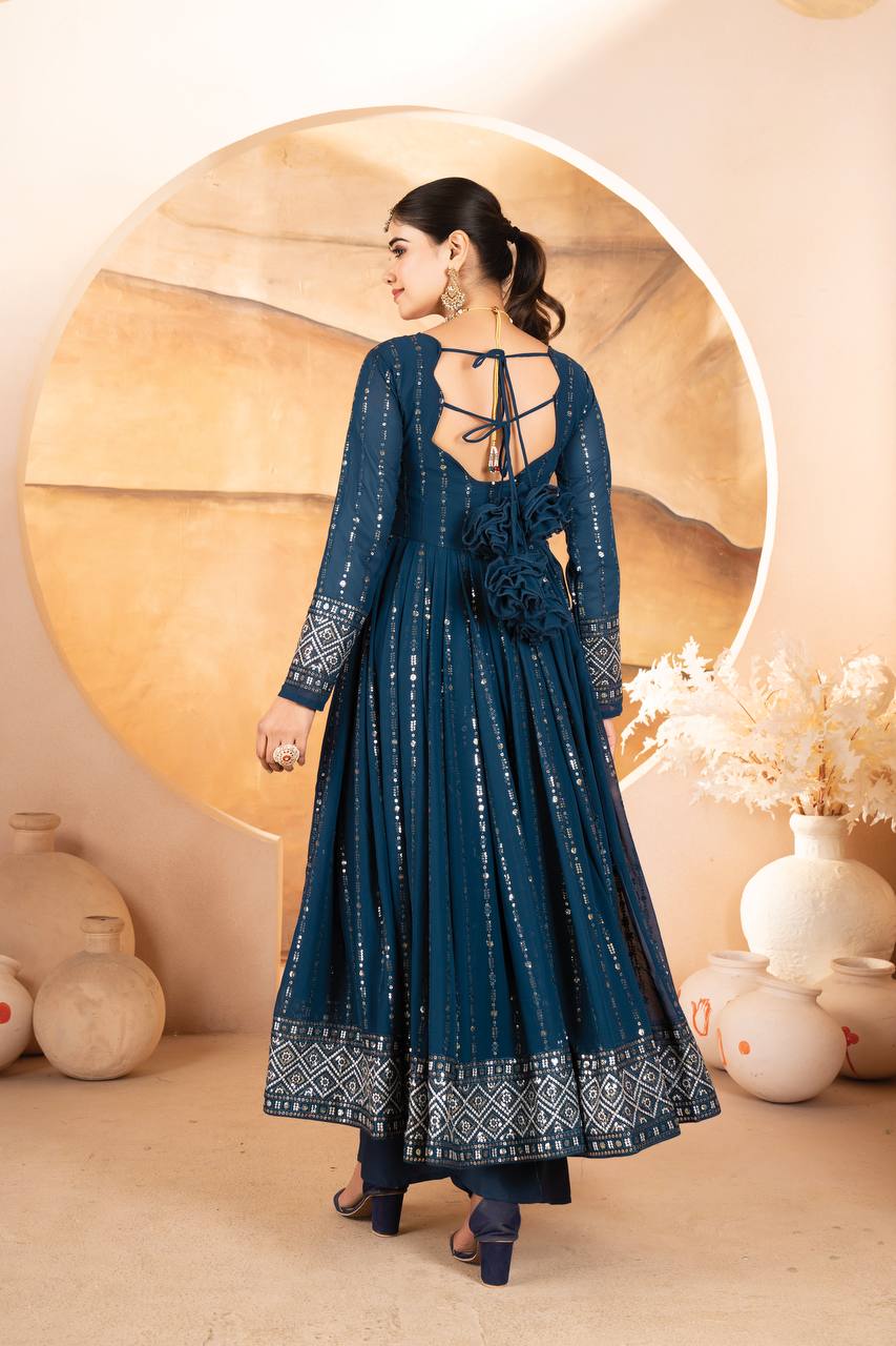 Rama Designer Luxury Anarkali Suit Set (3-Piece) – Heavy Sequin & Thread Embroidery