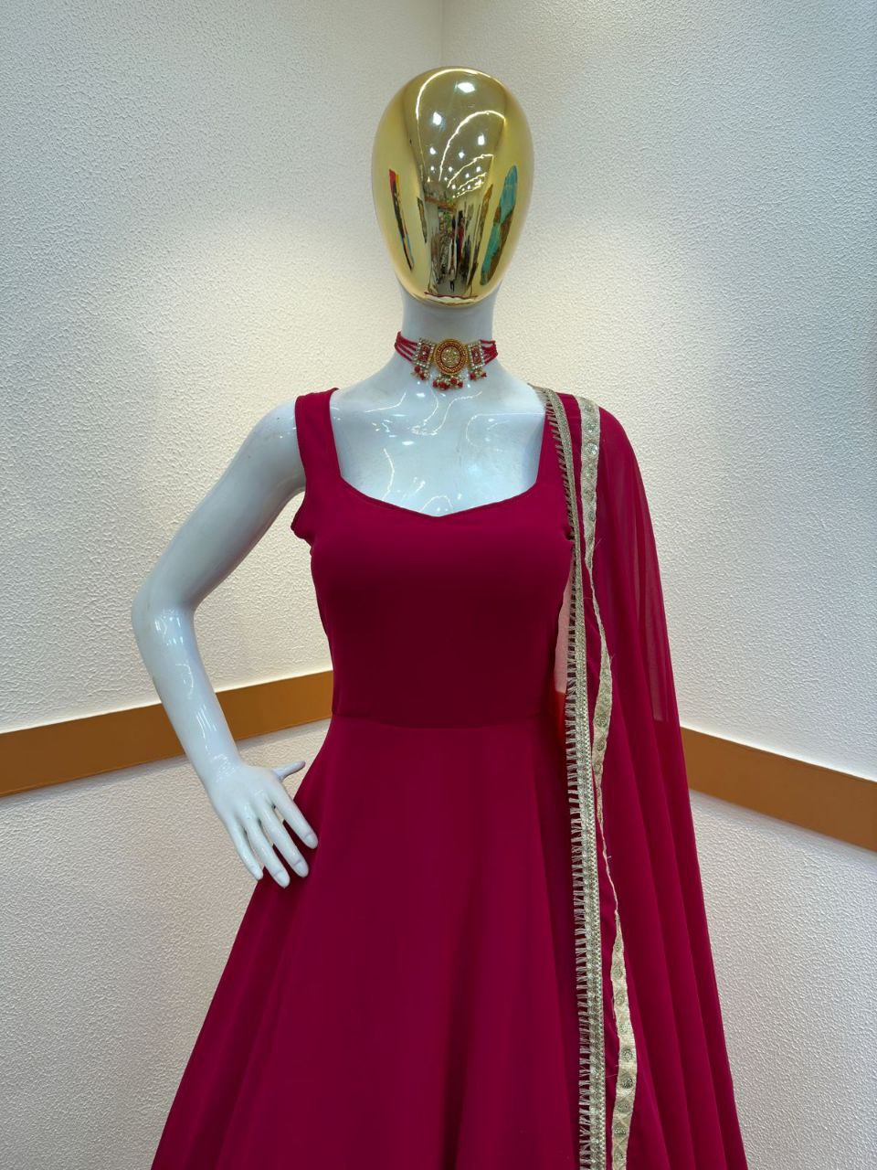 Designer Red Color Gown with Sequence Embroidery Work