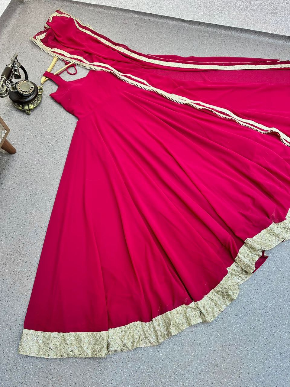 Designer Red Color Gown with Sequence Embroidery Work