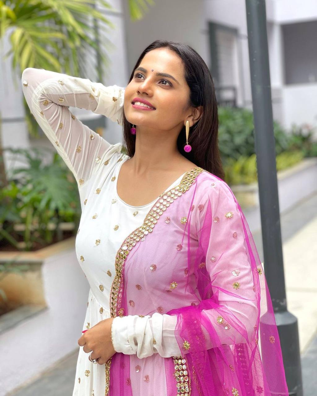 Designer White Color Embroidery Work Gown