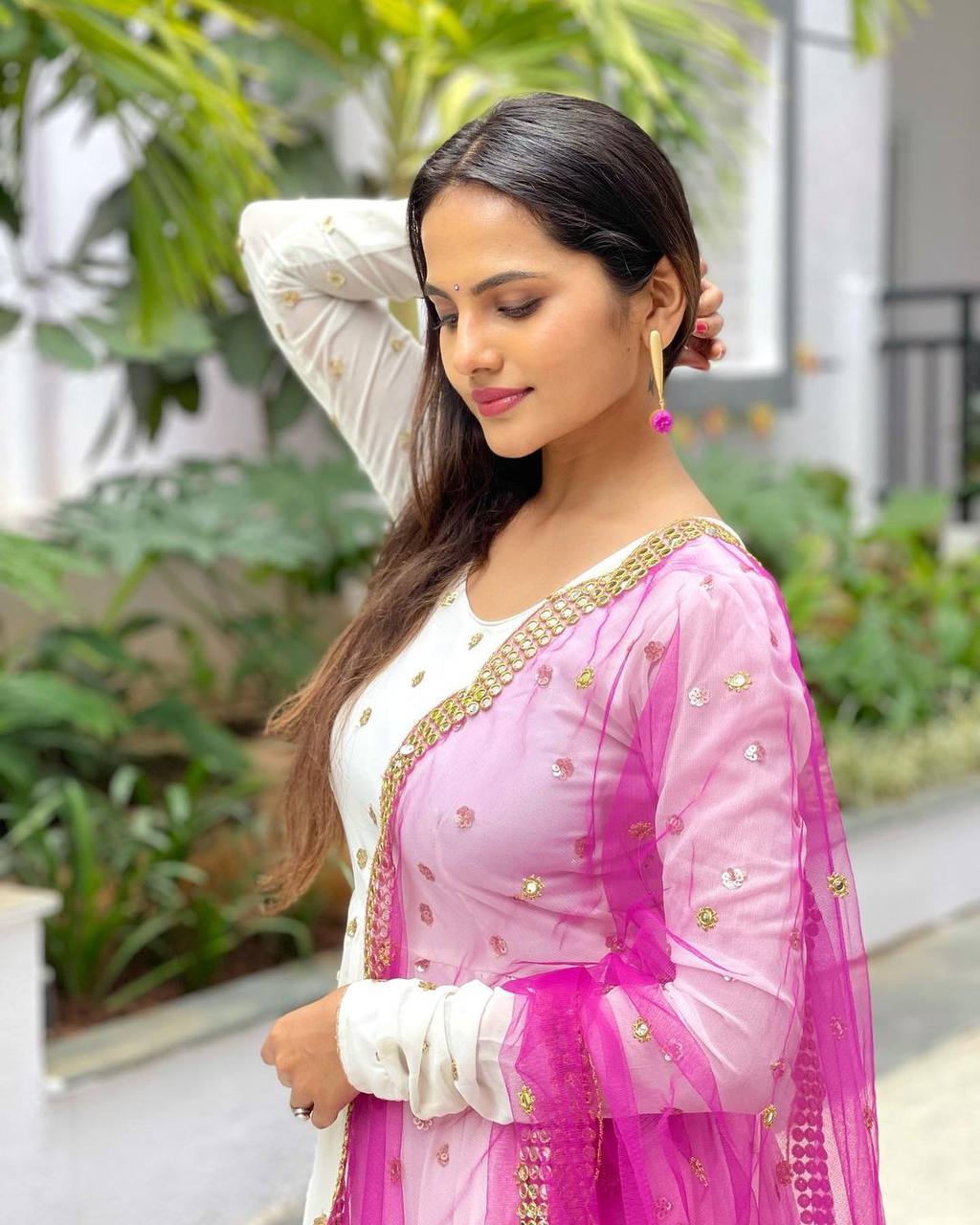 Designer White Color Embroidery Work Gown
