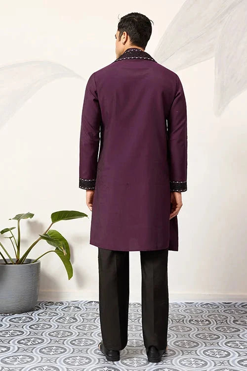 Purple Wedding Special Kurta with Dupatta for Mens Wear