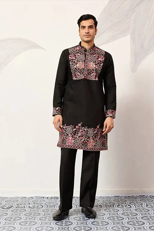 Festive Wear Premium Black Kurta Pant Set for Mens