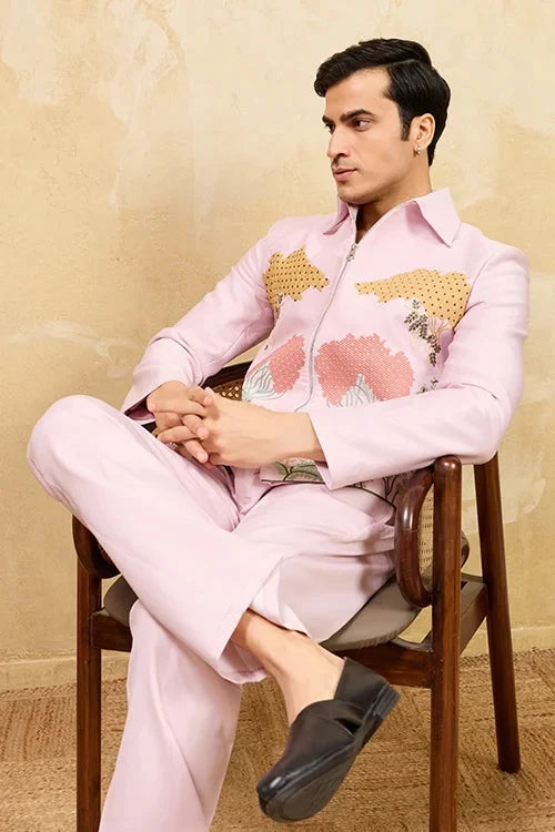Mens Wear Special Pink Velvet Bomber Jacket Set