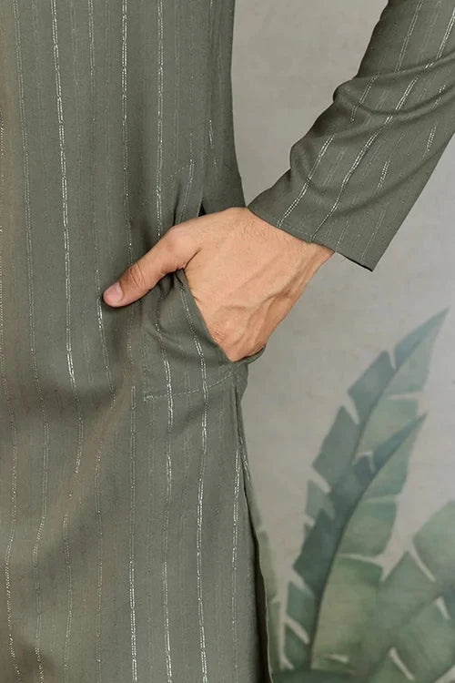 Premium Olive Green Mirror Work Kurta with Dupatta for Occasions