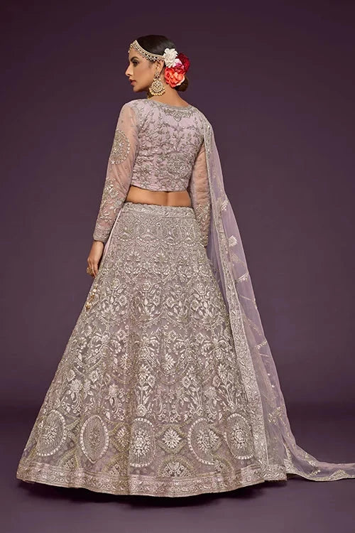 Dusky Orchid Soft Net Thread Zari Dori Embroidery Work Choli