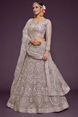 Dusky Orchid Soft Net Thread Zari Dori Embroidery Work Choli
