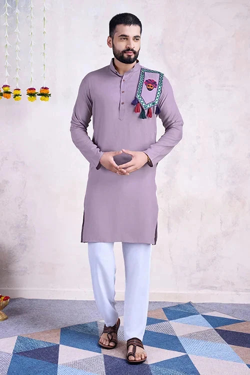 Dusty Purple Embroidered Men's Kurta - Formal Wear