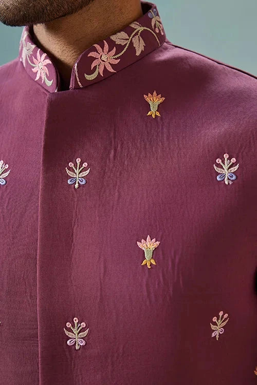 Dusty Color Embroidered Koti Kurta with Pant for Mens