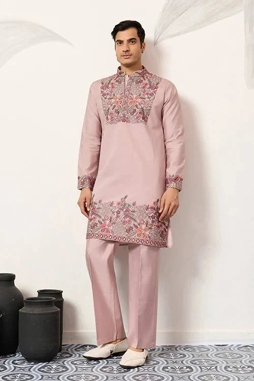 Stylish Dusty Pink Kurta Pant Set for Festive Occasions