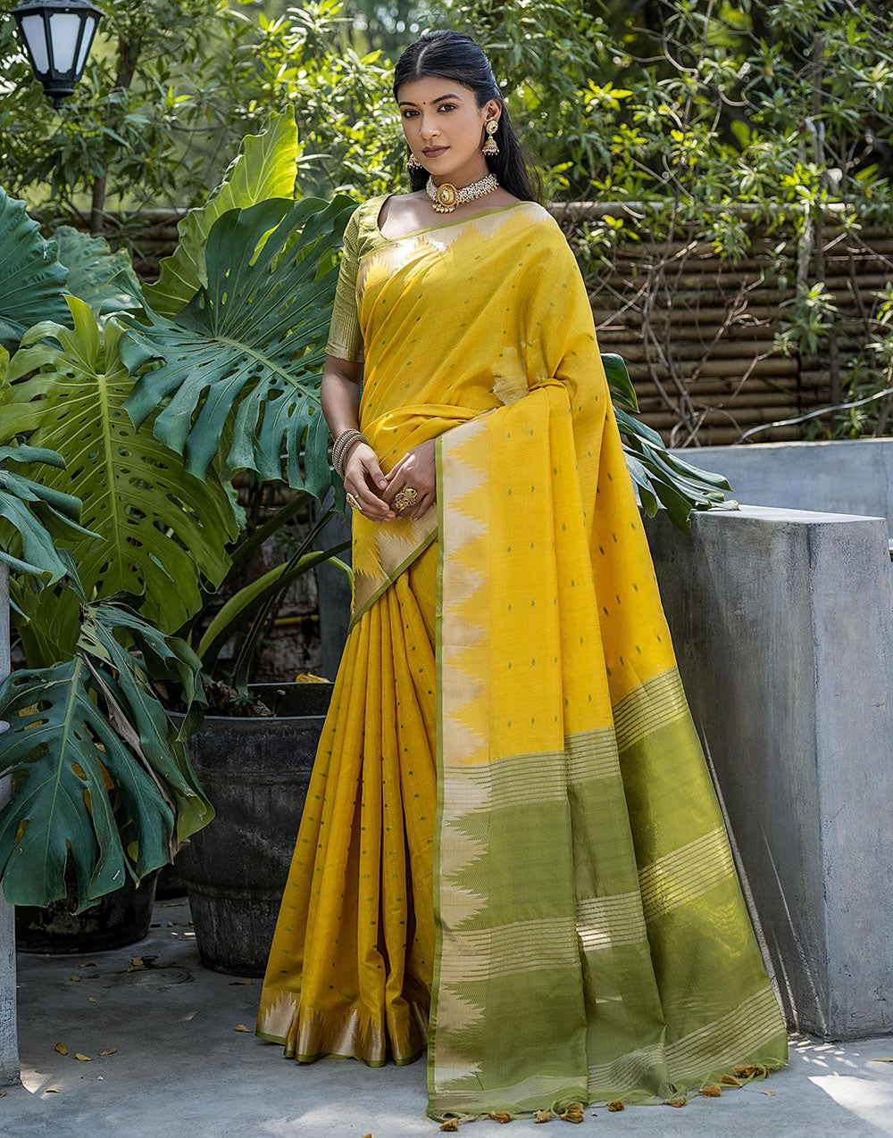 Yellow Tussar Silk Saree With Weaving Work