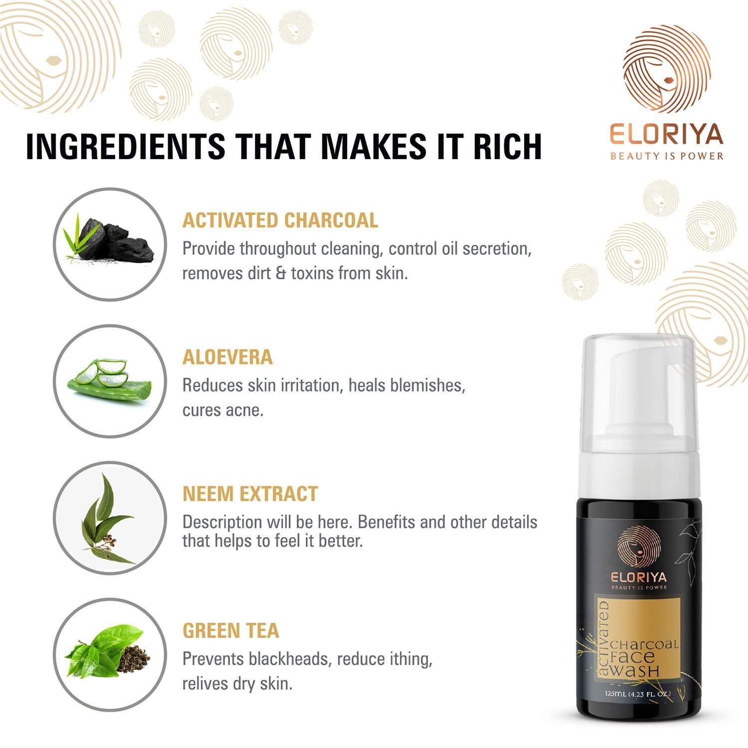 ELORIYA Activated Charcoal Foaming Facewash 125 ml