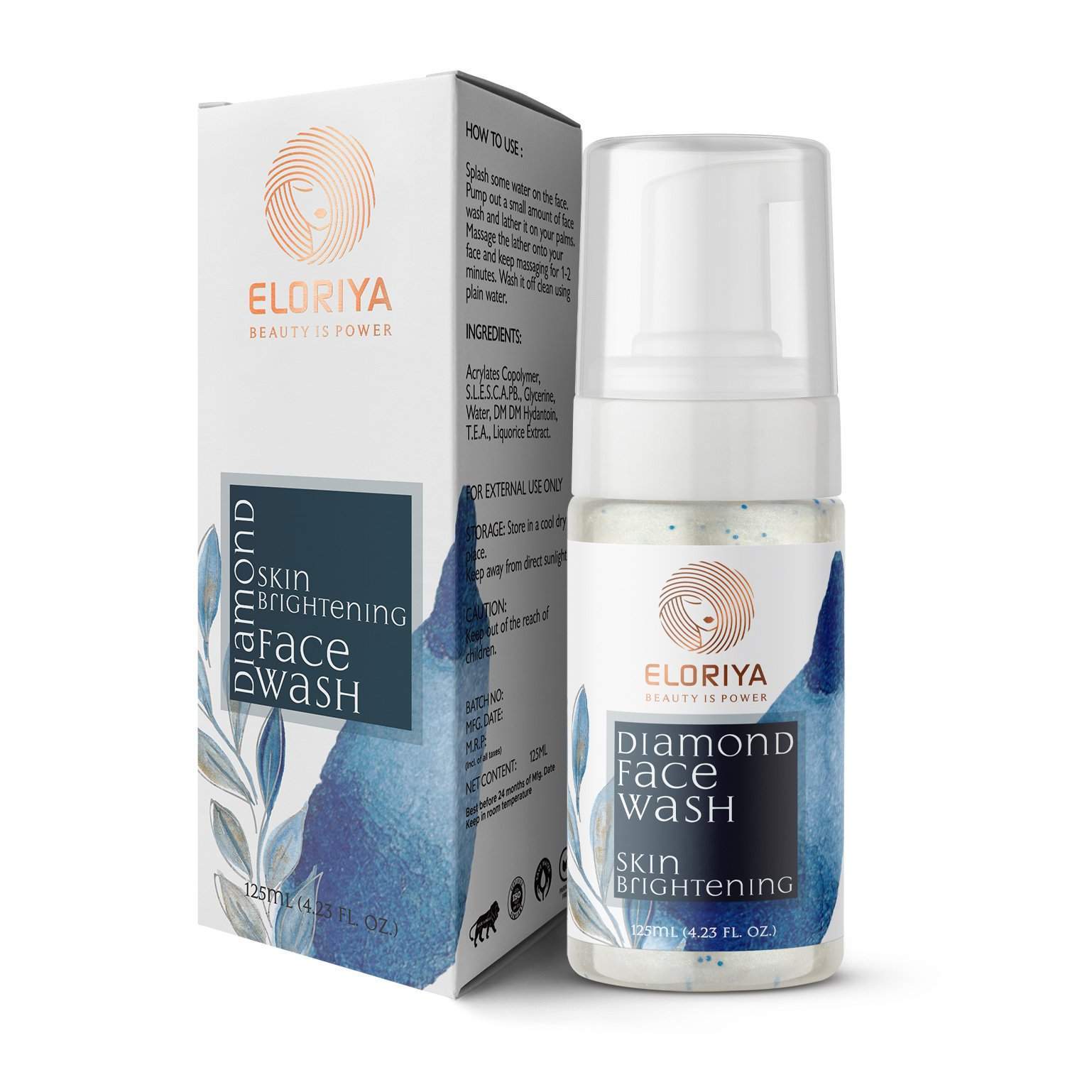 ELORIYA Diamond Foaming Facewash for Toning and Cleaning Skin Deep Cleansing Brightening and Refreshing for Men and Women 125 ml