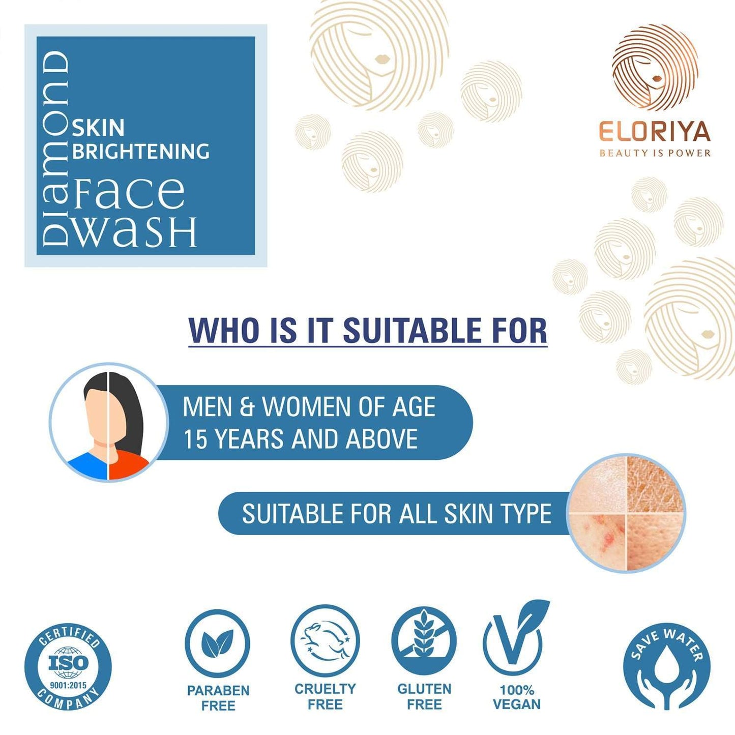 ELORIYA Diamond Foaming Facewash for Toning and Cleaning Skin Deep Cleansing Brightening and Refreshing for Men and Women 125 ml