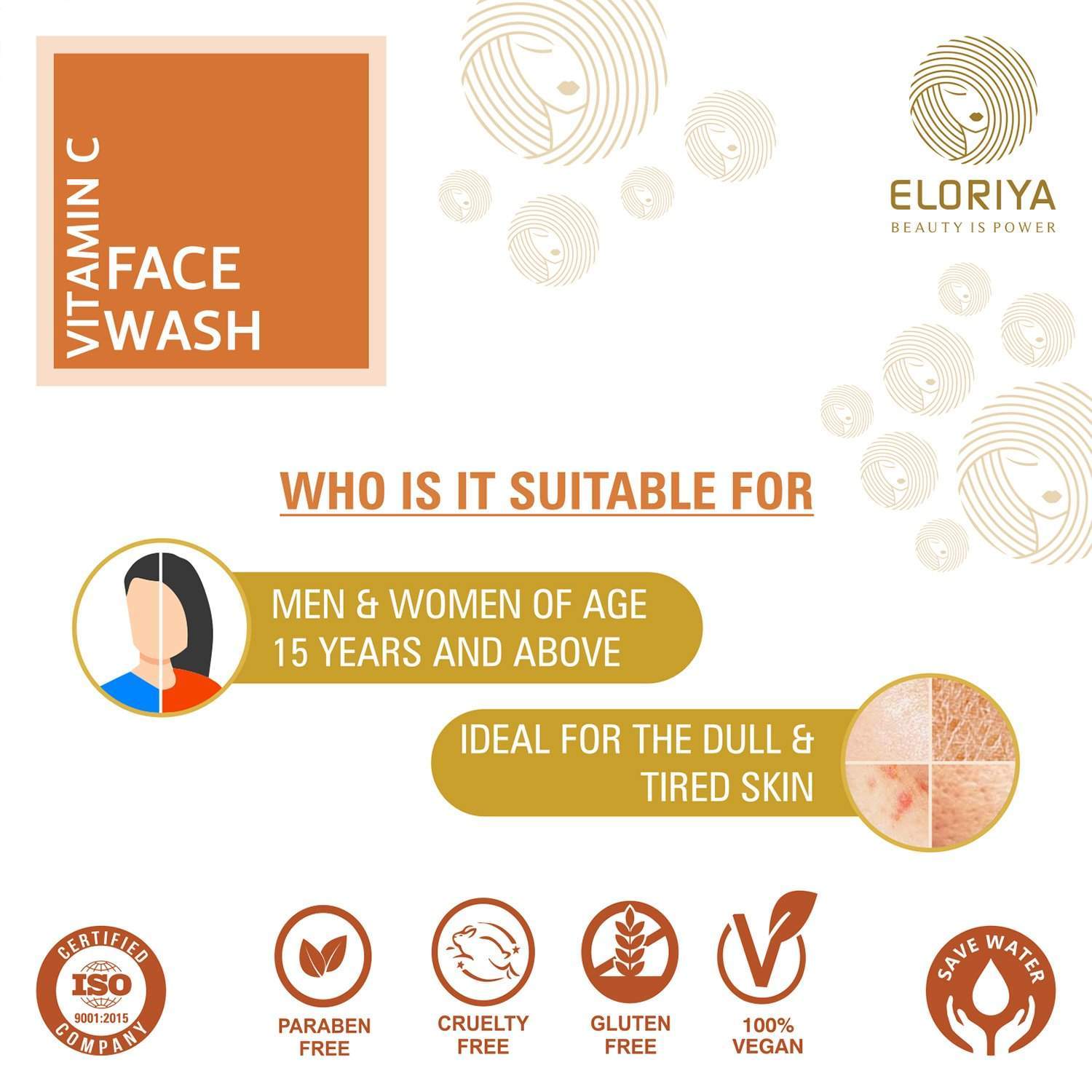 ELORIYA Vitamin C Foaming Face Wash,125 ml - For Skin Purification and Cleansing