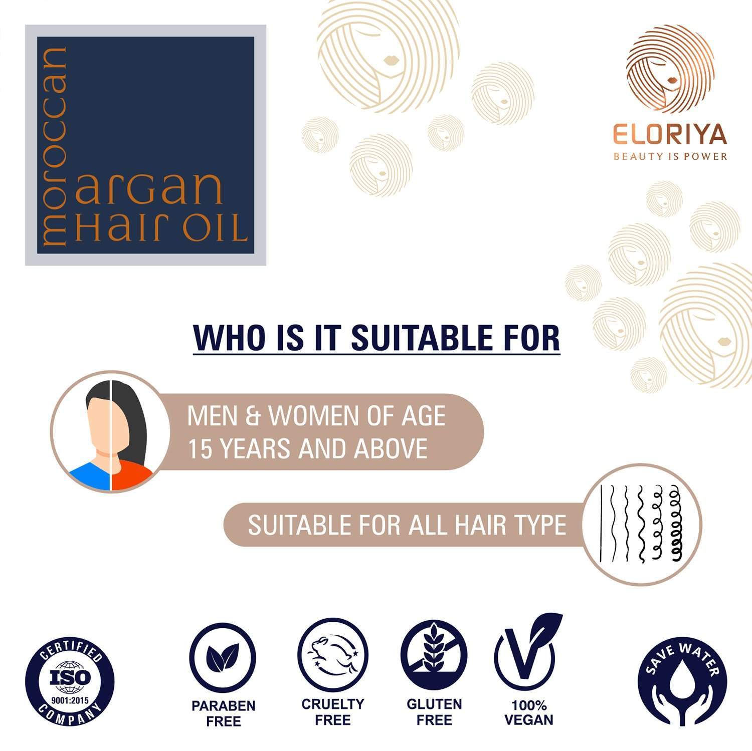 ELORIYA Moroccan Argan Hair Oil for Restores Shining and Strengthening of Hair for Men and Women, 100 Ml