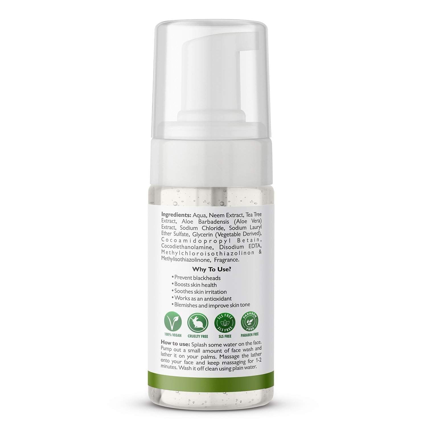 ELORIYA Neem and Tea Tree Face Wash for Women and Men | Lightens Scars Blemishes and Improve Skin tone No Parabens, SLS Free - 120ml