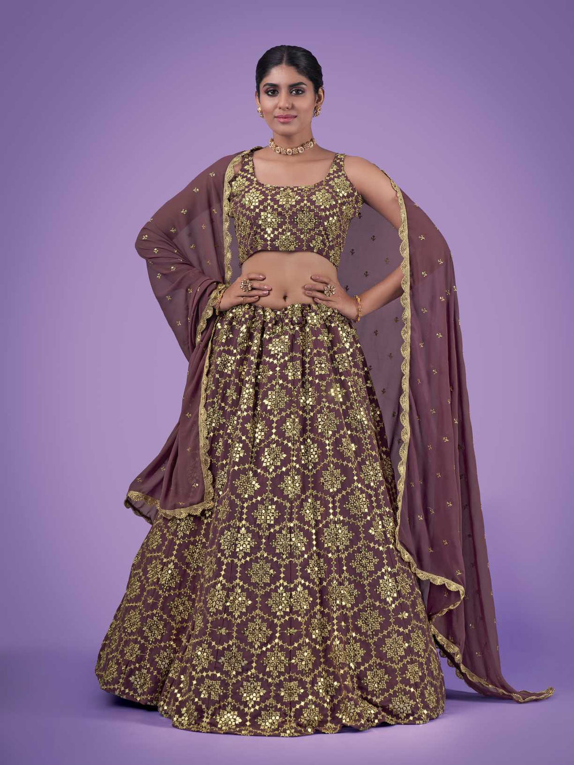 Maroon Wedding and Festival Semi Stitched Lehenga Choli