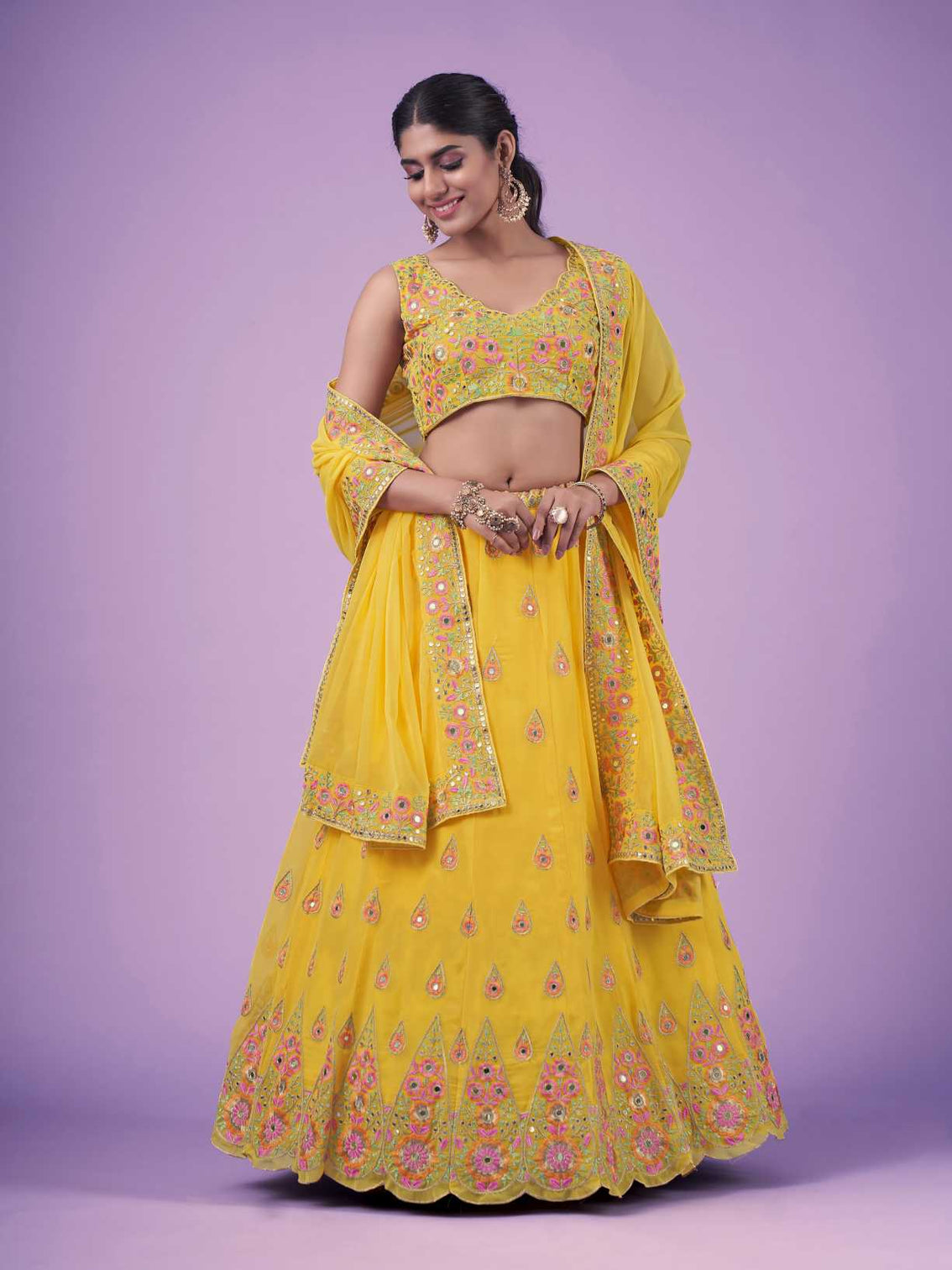 Yellow Wedding and Festival Semi Stitched Lehenga Choli