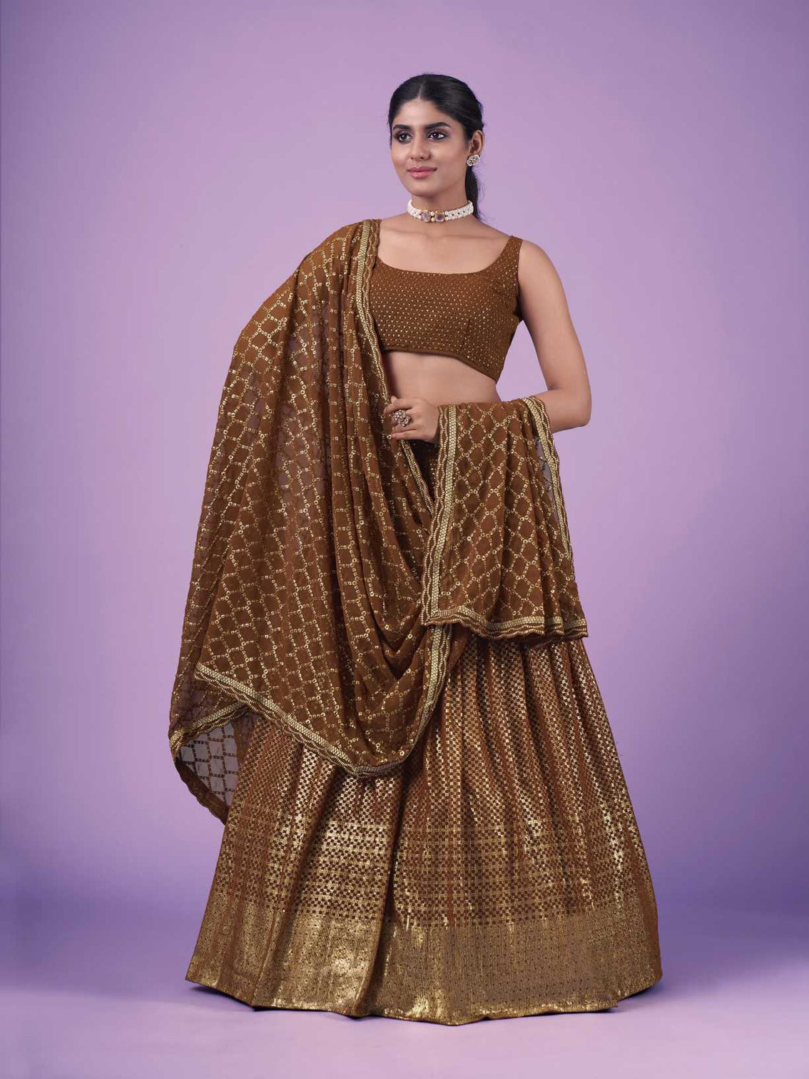 Brown Wedding and Festival Semi Stitched Lehenga Choli