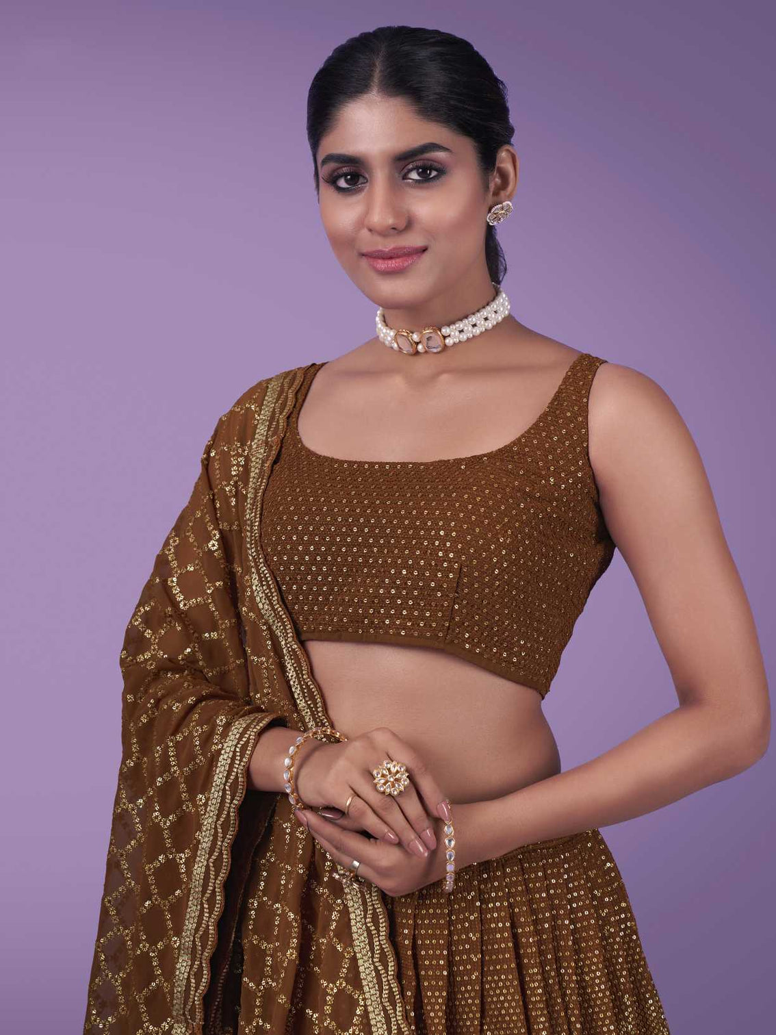 Brown Wedding and Festival Semi Stitched Lehenga Choli