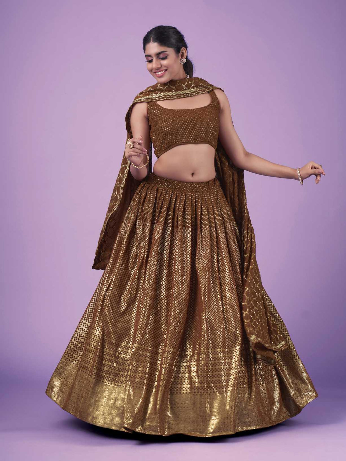 Brown Wedding and Festival Semi Stitched Lehenga Choli