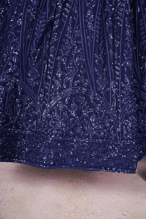 Stylish Blue Lehenga Choli with Georgette Blouse & Dupatta