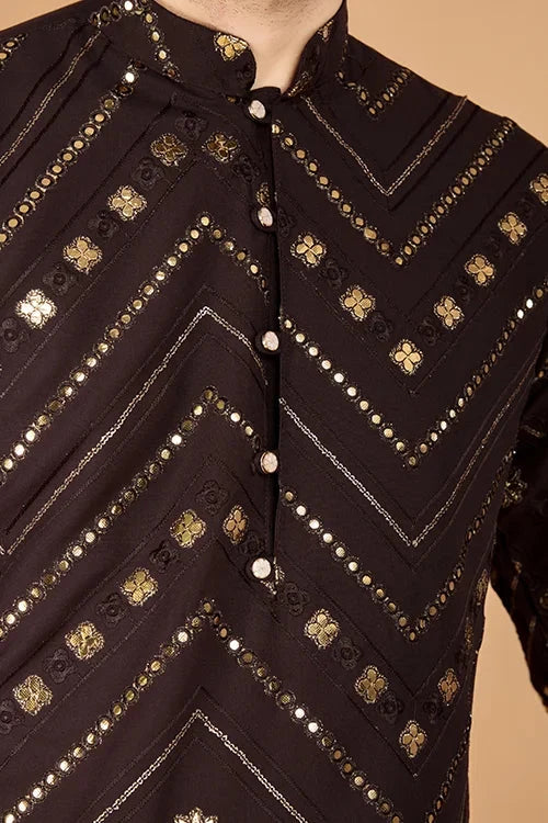 Brown Designer Men's Kurta – Viscose Rayon Fabric