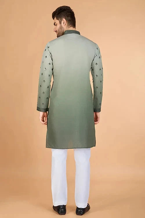 Designer Men's Ombre Green Kurta in Viscose Silk