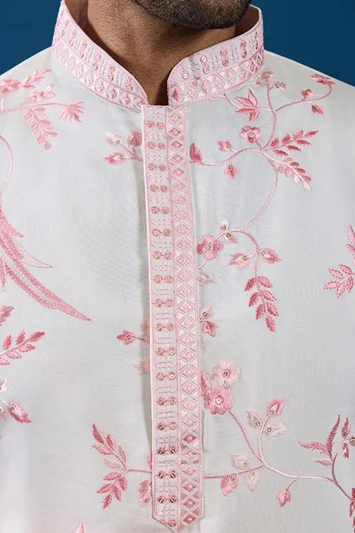 Classic White Viscose Silk Festive Kurta for Mens